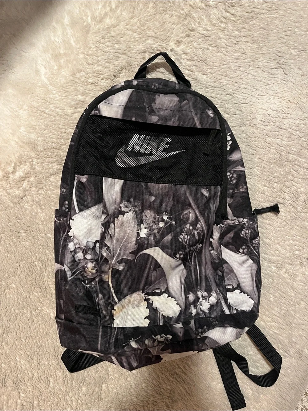 Nike Floral Print Backpack - Black and Purple Tones